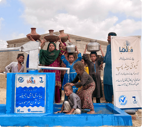 Villager's are with new hand pump installed to get clean water